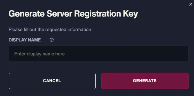 サーバー登録キーの発行（Generate）