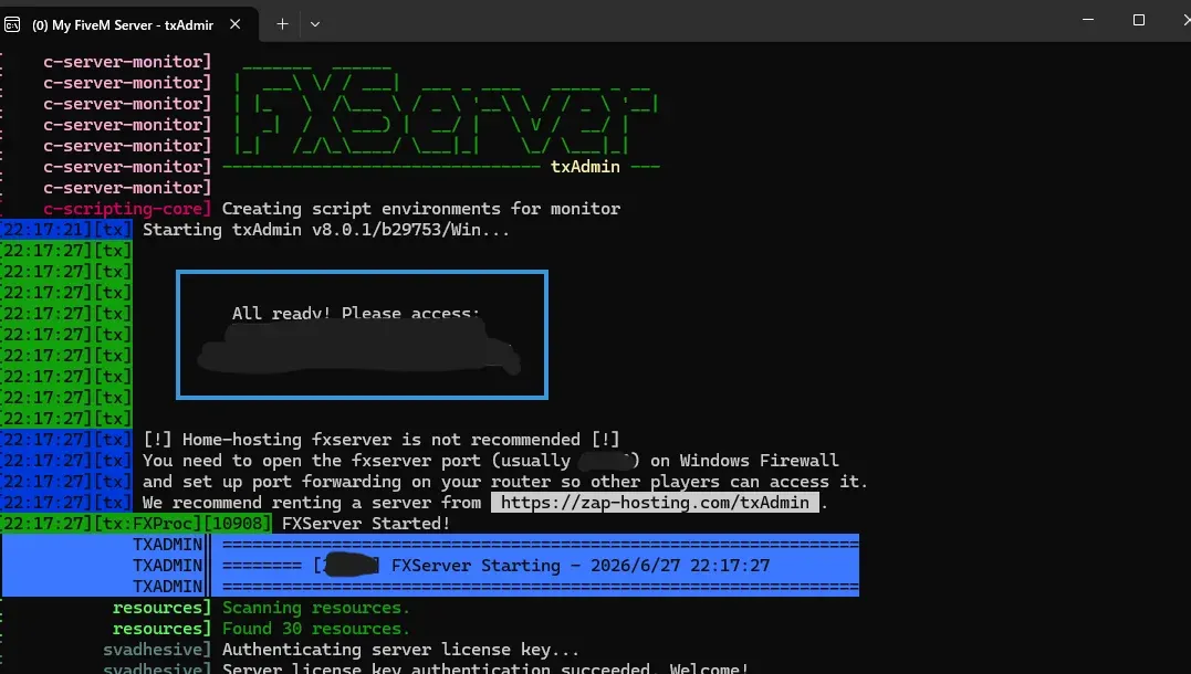 FXServer のコンソール画面