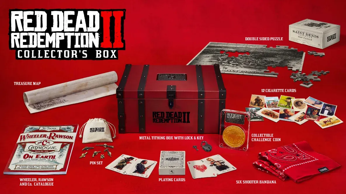 RDR2 Collector's Box (2018). A set of a metal box and merch fitting the world, not including the game itself