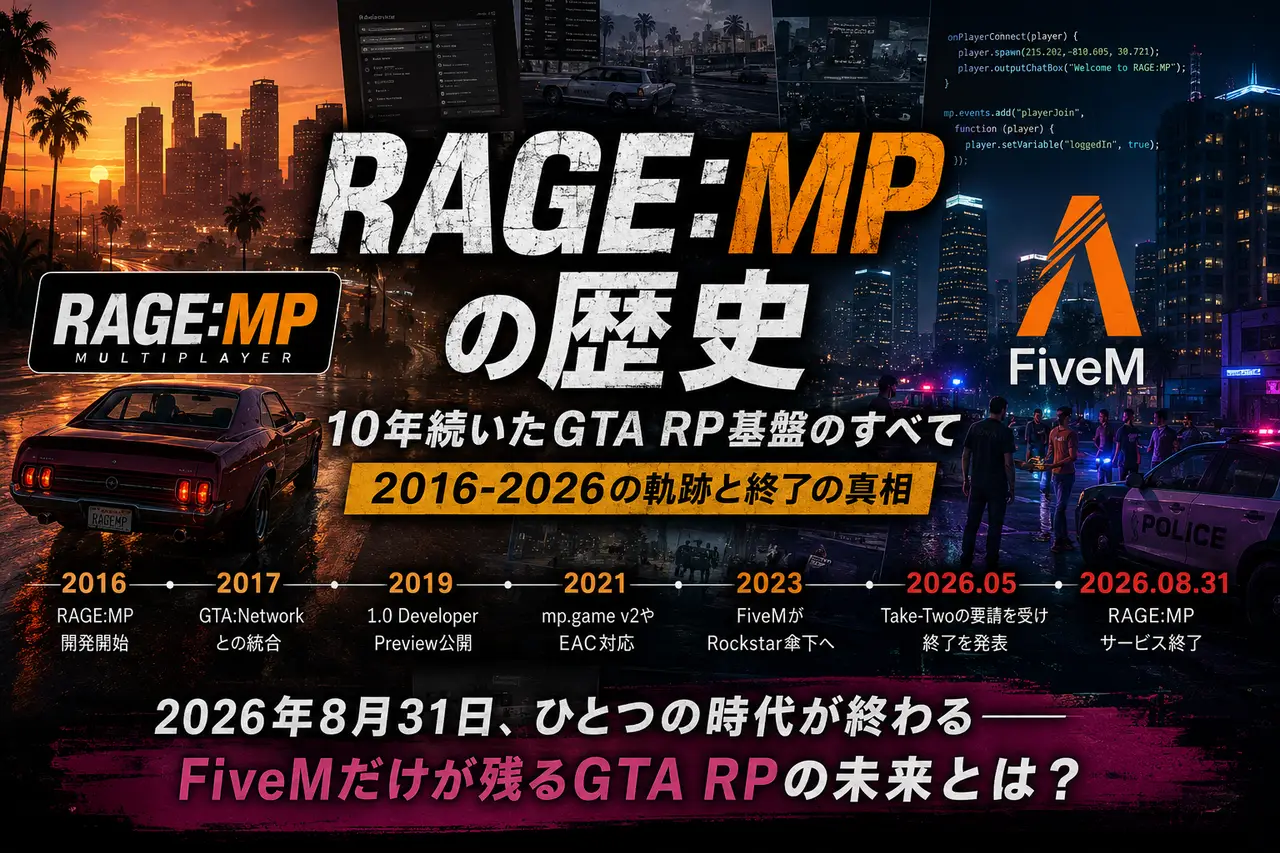 RAGE:MPとは何だったのか――10年続いたGTA RP基盤の歴史と終了、FiveMだけが残るまで